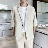 Summer Short Sleeve Blazer Men Slim Fit Fashion Social Mens Dress Jacket Korean Casual Suit Jacket Mens Office Formal Blazer