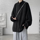 Spring Cardigan Coat Mens Knitted Sweater Stand Collar Loose Fit Big Tall Plus Size Solid Color Casual Outwear Fashion