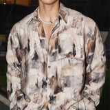Spring New Casual Mens Long Sleeve Shirt Vacation Beach Leisure Breathable Shirts For Men Stylish Tie-dye Printing Shirts