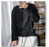 Long Sleeved T-shirt Men Casual Pleated T Shirt Men Japanese Streetwear Loose Ice Silk T Shirt Mens Stand Up Collar Tshirt