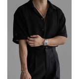 Summer Short Sleeved Shirt Men Oversized Black White Casual Shirt Men Streetwear Korean Loose Hollow Shirt Mens Hawaiian Shirts