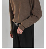 Korean Fashion Men Sweater Light Luxury Trendy Mock Neck Knitted Solid Color Pullover Premium Quality Long Sleeve Basic Knitwear