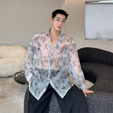 Transparent Shirt Men Fashion Printed Harajuku Shirt Top Korean Loose Casual Clothes Sun-proof Daily All-match Summer Holiday