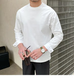 New Autumn Fashion Men T-shirt Light Luxury Solid Color Long Sleeve Tops Leisure Streetwear Casual O Neck Basic Shirts M-3XL