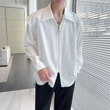 Fake Two Piece Solid Zipper Chic Shirt Turn-down Collar Handsome Long Sleeve Shirts Man Streetwear Casual Men's Clothing