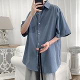 Loose Short Sleeve Solid  New Spring Summer Thin Man Turn-down Collar Shirts Button Handsome Fashion Casual Men's Clothing