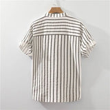 Simplicity Office Lady Casual T-Shirts Man Stand Collar Short Sleeve Button Men's Clothing Striped Straight Spring Summer