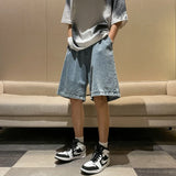 Korean Style Summer Men's Black Wide Leg Denim Shorts New Fashion Casual Baggy Short Jeans Male Brand Clothes