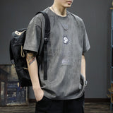 Handsome Round Neck T-Shirts Man Short Sleeve Pullovers Solid Color Vintage Spring Summer Thin Streetwear Men's Clothing Loose