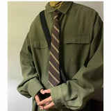 Long Sleeve Shirt Men Fashion Social Mens Dress Shirt Korean Loose Green Black Shirts Mens Pocket Tooling Shirt  Plus Size 4XL