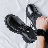 Original Design New British Style Lacquer Leather Men's Shoes Black Elevated Shoes Lace up Business Casual Shoes