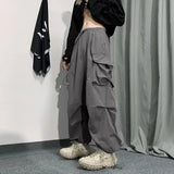 Spring Summer Fashion Cargo Pants Men Solid Color Elastic Waist Wide Leg Casual Men's Pants Oversize Baggy Pants For Women