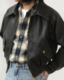 Spring Autumn Cool Handsome Short Vintage Distressed Black Pu Leather Bomber Jacket Men Luxury Designer Clothes