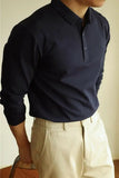 New American Retro Men Polo Shirt Light Luxury Solid Color Slim-fit Commuting Long Sleeve T-shirt Leisure Business Pullover Tops