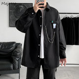 Shirts With Chain Men Loose All-match Spring New College Korean Style Popular Tops Casual Fashion Design Simple Turn Down Collar