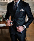 Black Stripe Men Suits Double Breasted Blazer Latest Coat Pant Designs Slim Fit 2 Piece Tuxedos Custom Made Groom Prom