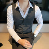 England Men's Suit Vest Pinstripe Slim Fit Sleeveless Gilet Formal Groomsman Waistcoat Business Gentleman Work Dress Suit Vests