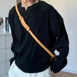 White V-neck Pleated Stripe T-shirt for Men Large Size Silky Soft Long Sleeved T-shirt Summer Loose No Ironing Bottomed Shirt