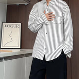 Autumn New Striped Shirt Handsome Long Sleeve Pocket Design Men's Clothing Button Loose Streetwear Casual Korean Autumn