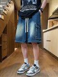 Summer Men's Cargo Denim Shorts Baggy Straight Fashion Casual Wide Leg Short Pants Big Pocket Beach Vacation Short Jeans Male