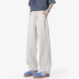 Simple Men's Casual Pants Solid Color Elastic Waist Straight Trousers Ice Silk Drawstring Quick Drying Male Bottom