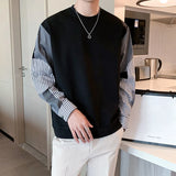 Men's Clothing Casual Stripe Top Black Sweatshirts T Shirt for Man Splicing Harajuku Fashion Xl Sale Streetwear Aesthetic Winter