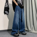 Spring and Autumn American Men and Women Trendy Personalized Straight Tube Washed Jeans Couple Loose Retro Wide Leg Casual Pants