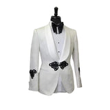 Floral Men Suit Jacket with Mandarin Buttons 1 Pc Fashion Wedding Blazer Slim Fit Shawl Lapel African Style Male Suit Jacket