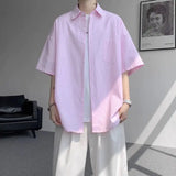 Summer Short Sleeved Shirt Men Fashion Society Mens Dress Shirt Korean Loose Casual Shirt Mens Blue Striped Shirts M-3XL