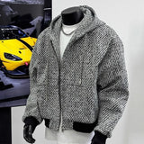 New Autumn Men Textured Hooded Sweatshirt Jacket Light Luxury Harajuku Zip-up Leisure Fashion Long Sleeve Hoodie Crop Coat M-2XL