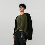 Spring Long Sleeved T-shirt Men Fashion Casual Round Neck T-shirt Men Streetwear Korean Loose Pleated T Shirt Mens Top M-3XL
