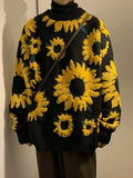 Flocking Floral Sweaters Men Baggy Spring Autumn Japanese Style Retro   High Street Harajuku Knitwear Slouchy Ins