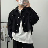 Trendy Fashionable Casual Short Jacket for Men Vintage Lapel Outwear Korean Crop Coats All-match Male Long Sleeve Streetwear