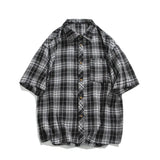 Summer Short Sleeved Shirt Men Fashion Retro Plaid Shirt Mens Streetwear Loose Black White Casual Shirt Man Large Size 4XL