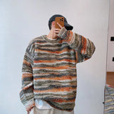 Vintage Striped Sweaters Men Autumn Contrast Color American Commuting Style  All-match Males Knitwear Hip Hop Hipster Pullovers