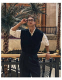 New Korean Fashion Polo Neck Men Sweater Vest Light Luxury Retro Business Knitted Sleeveless Waistcoats Leisure Premium Knitwear