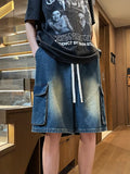 Summer Men's Cargo Denim Shorts Baggy Straight Fashion Casual Wide Leg Short Pants Big Pocket Beach Vacation Short Jeans Male