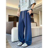 Men Spring Casual Sweatpants Elastic Waist Straight Wide Leg Joggers Plus Size Solid Color Minimalist Patchwork Comfort Pants