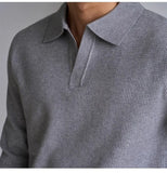 Men's American Retro Polo Sweater Luxury Trendy Business V Neck Knit Solid Color Pullover Leisure Slim-fit Long Sleeve Knitwear