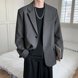 Korean Style Men's Casual Blazer Solid Two Buttons Loose Suit Jacket Coat Black Gray Handsome Students Male Clothes