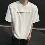 Patchwork Summer T-shirts Round Collar Double Button Korean Structure Striped Short Sleeve Shoulder Padded Male Tees