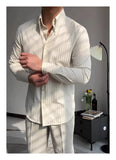 New Italy Business Men Shirts Light Luxury Textured Peaked Lapel Striped Long Sleeve Cardigan Leisure High Quality Blouse M-2XL