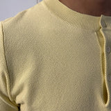 New Men Luxury Henry Collar T-Shirt Leisure Slim Button-down Solid Color Short Sleeve Tops Italian Style Summer Breathable Tees