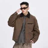 new Men's Canvas Jackets Novel design Color contrast Lapel Collar Single-breasted Jacket for Male Spring Clothing Tops coat