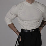 Mens T-Shirt Sports Fitness Elastic Bottoming Shirt Breathable Solid Color Versatile Simple Gym Long-Sleeved Top Men'S Clothing