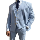 3 Pcs Linen Wedding Suits for Men Summer Party Casual Style Groom Tuxedo Male Fashion Celebrity Suit Blazer with Vest Pants