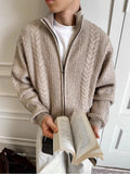New Japanese Retro Men Cardigan Jacket Winter Light Luxury Trendy Turtleneck Knit Zip-up Long Sleeve Sweater Coat Premium Outfit
