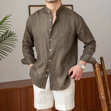 New Fashion Men Clothing Light Luxury Casual Textured Shirts Business Leisure Stand Collar Solid Color Long Sleeve Cardigan Tops
