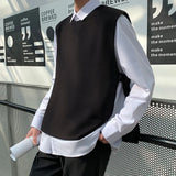 Vest for Men Loose Casual All-match Spring Autumn Advanced Side-slit Solid Color Korean Style Simple O-neck Button Designer Soft