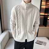 New Korean Style Jacquard Men Cardigan Jackets Fashion Luxury Knitted Button-down  Long Sleeve Sweater Coat Winter Warm Knitwear
